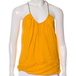 KAUFMANFRANCO Yellow Silk Tank Top with Chain Straps